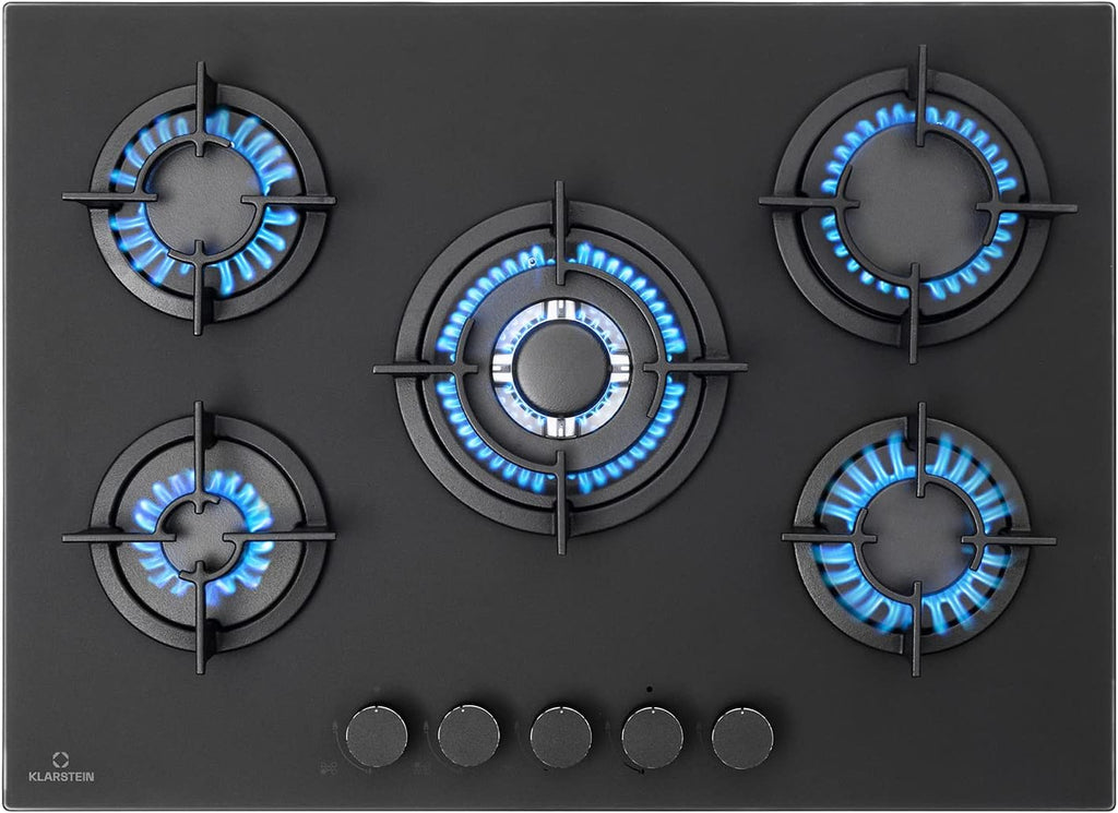 Klarstein Table de Cuisson à Gaz, Plaque de Cuisson Gaz à 5 Brûleurs, Table de Cuisson Encastrable à 5 Feux de 10400W, Cuisiniere Gaz, Gaziniere Gaz avec Brûleurs en Acier Inoxydable, Cuisinières GPL