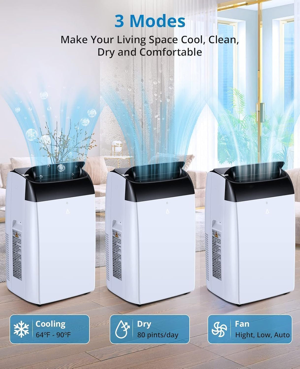 GarveeTech Climatiseur mobile 5-en-1 10000 BTU – Refroidissement, déshumidification, ventilation, mode Follow-Me – 2 vitesses, minuterie 24h, silencieux