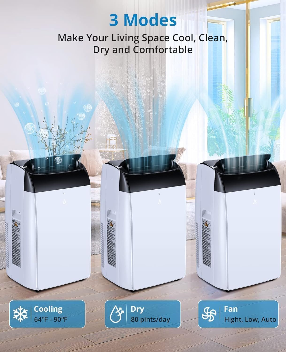 GarveeTech Climatiseur mobile 5-en-1 10000 BTU – Refroidissement, déshumidification, ventilation, mode Follow-Me – 2 vitesses, minuterie 24h, silencieux