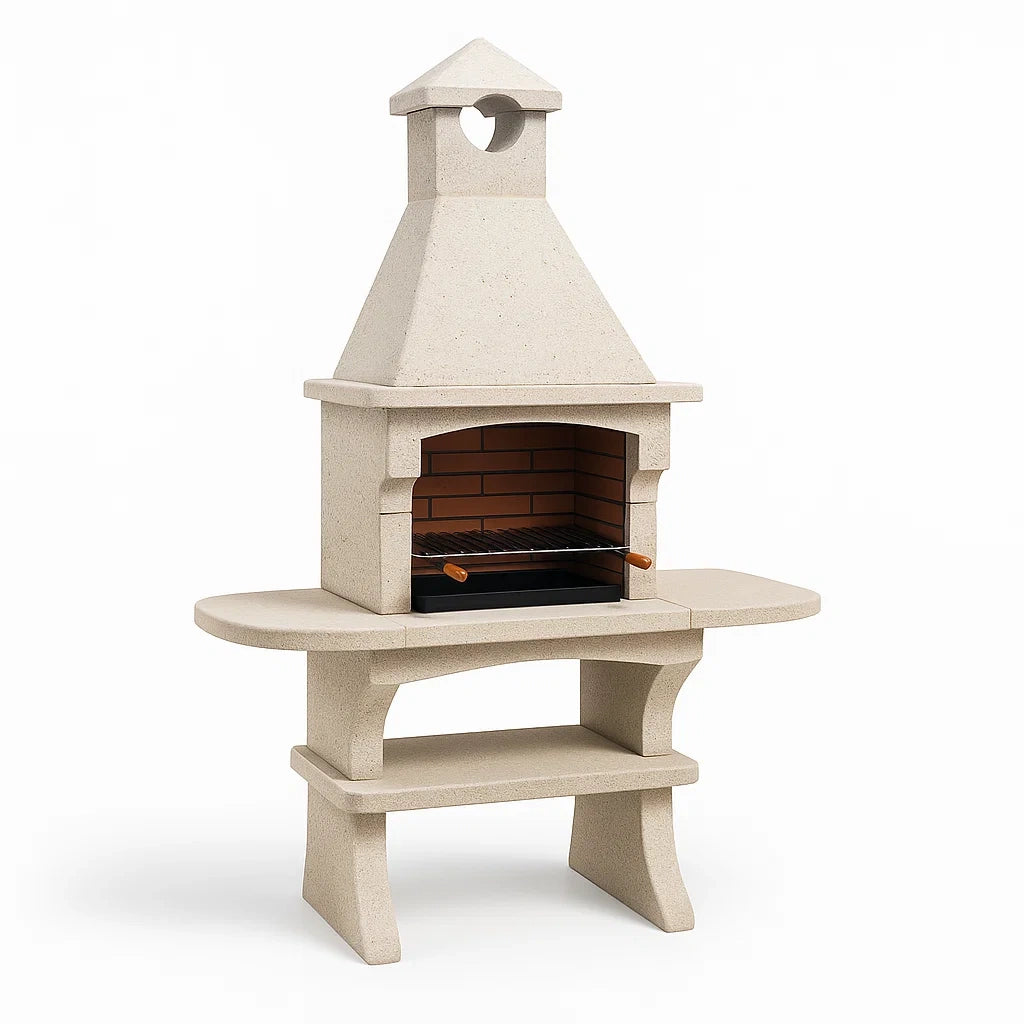 Barbecue avec foyer réfractaire(Beige)