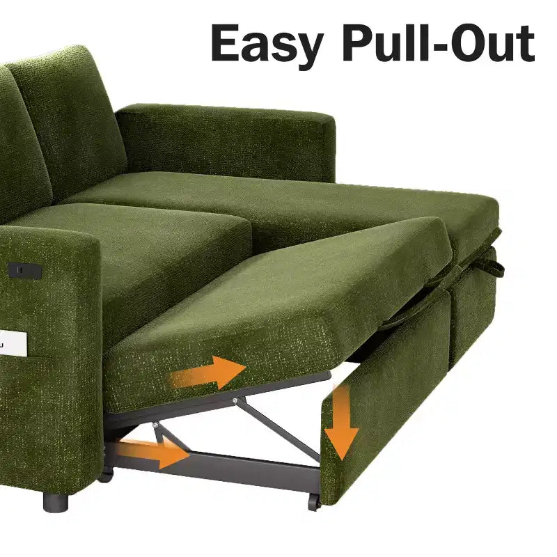 Dyonery 81 Sectional Sleeper Sofa, L-Shaped Pull Out Couch with Reversible Storage Chaise, USB, Reclining Backrest