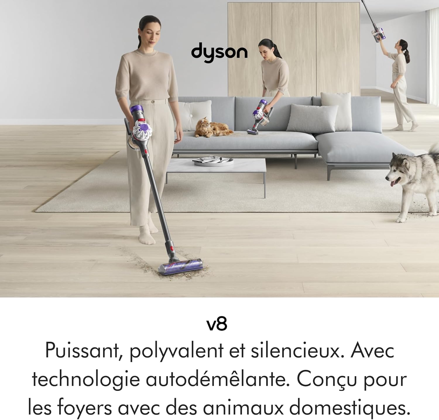 V8 Advanced Aspirateur sans Fil, 130 AW, Jusqu’à 40 Min d’autonomie, Brosse Motorbar Anti-enchevêtrement, élimine Les Poils d’Animaux, aspirateur à Main et Sol