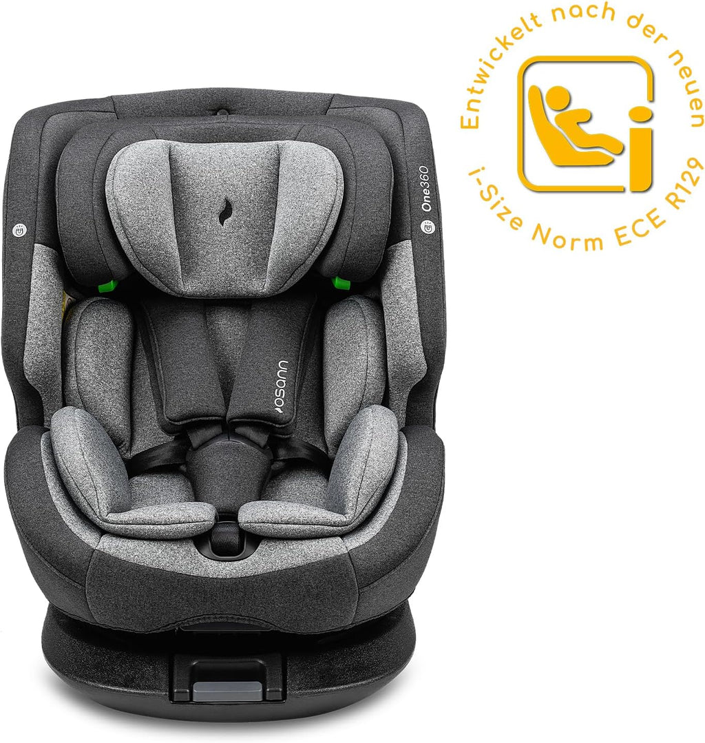 OSANN - Siège auto bébé/enfant One360 Rotatif 360° Isofix - 40-150 cm - 0 à 12 ans - Groupe 1/2/3 - Gris, Hauteurs 14 positions, Dos/Face à la route, Supports magnétiques pour sangles d'épaules