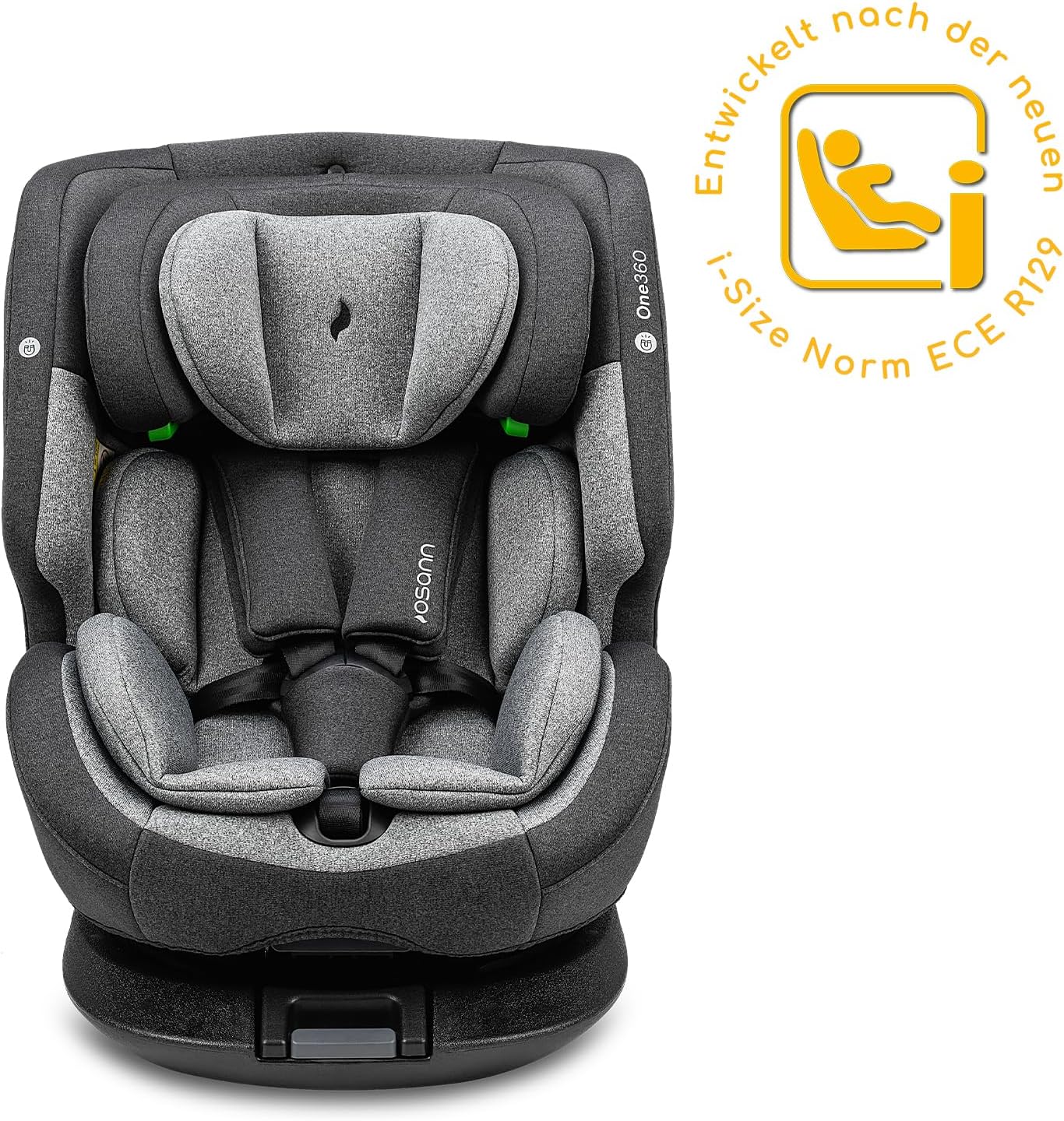 OSANN - Siège auto bébé/enfant One360 Rotatif 360° Isofix - 40-150 cm - 0 à 12 ans - Groupe 1/2/3 - Gris, Hauteurs 14 positions, Dos/Face à la route, Supports magnétiques pour sangles d'épaules