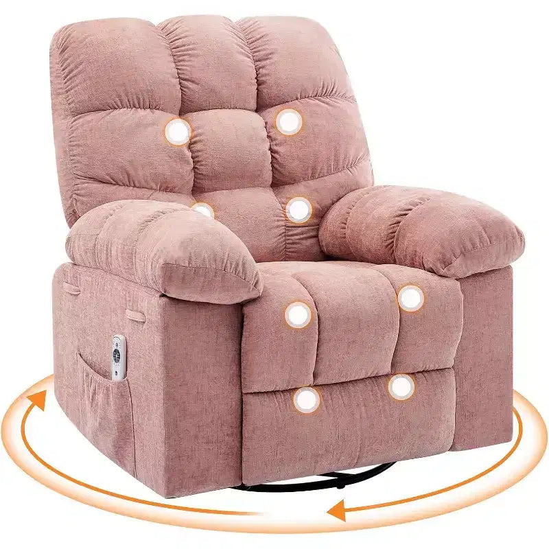 Massage Recliner Chair with Heat - 360 Swivel Rocker, Oversized Single Sofa w/ Vibration, USB & Storage Pockets for Living Room/Bedroom