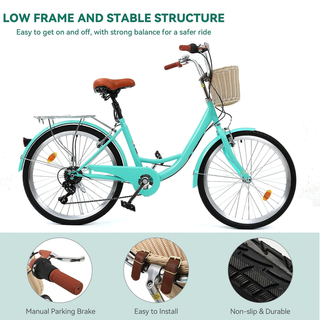 Moasis24/ 26 7-speed Cruiser Bike Adjustable Step Through Bike Commute Bike Bicycle