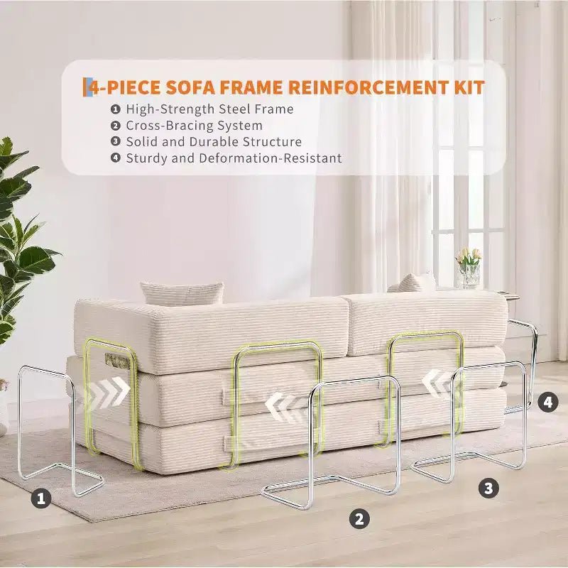 5-in-1 Convertible Sofa Bed, 78.8 Modular Corduroy Sleeper with Sturdy Frame, Multi-Functional Futon for Small Space, Living Room & Guest Room