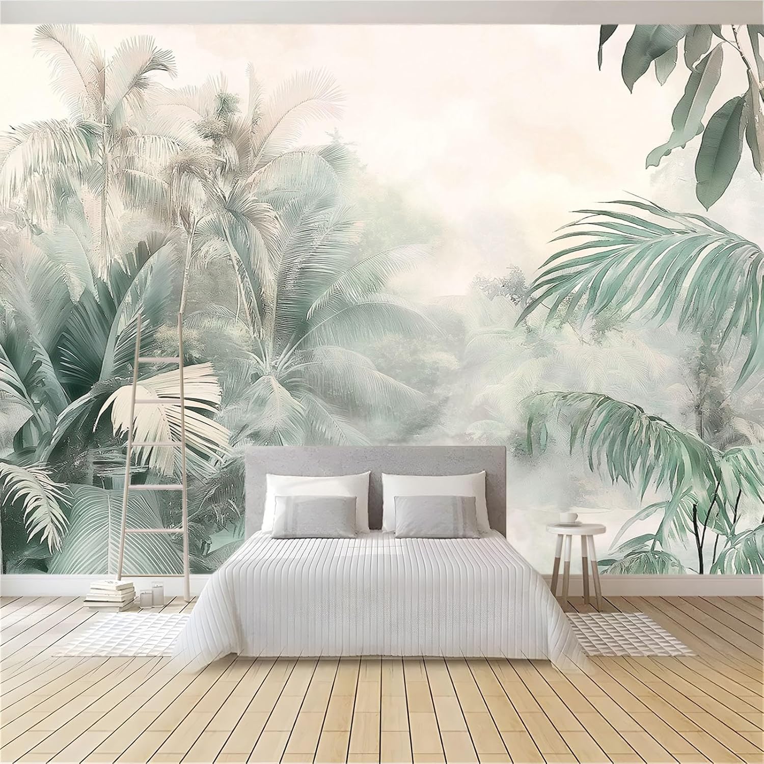 Aquarelle Papier Peint Panoramique plantes tropicales de la jungle Toison Mur 350x256 cm Moderne Papier Peint intissé pour Chambre Salon Bureau Personnalisé Décoration Murale