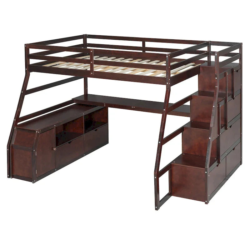 Full Pine Loft Bed with Desk and Storage
