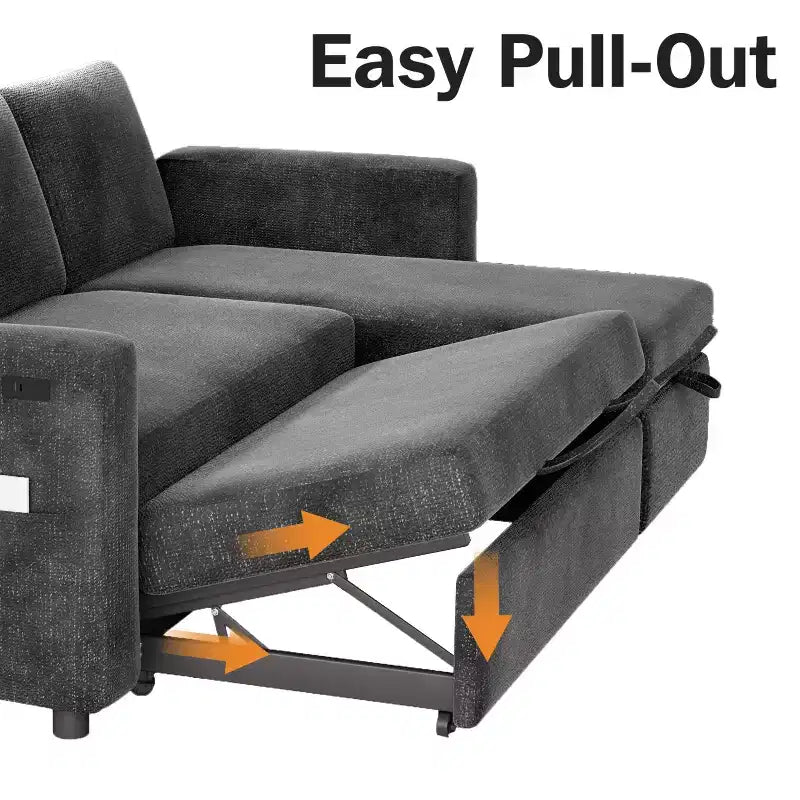 Dyonery 81 Sectional Sleeper Sofa, L-Shaped Pull Out Couch with Reversible Storage Chaise, USB, Reclining Backrest