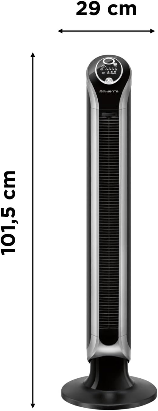 Rowenta Eole Infinite Ventilateur colonne, 3 vitesses, Large diffusion de l'air, Timer jusqu'à 8 h, Mode éco, Oscillation 180°, Télécommande avec rangement intégré VU6670F0