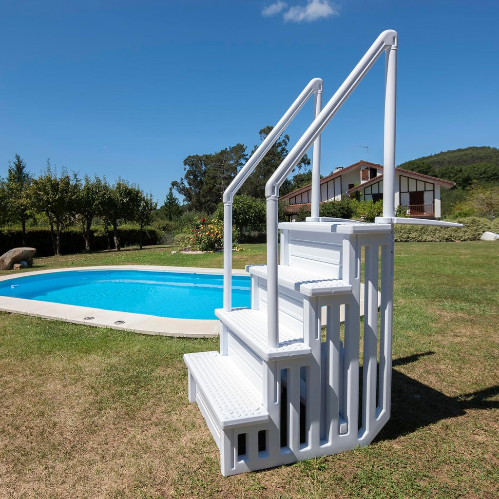 GRE EPE30 - Échelle intérieure antidérapante pour Piscine enterrée, Échelle de sécurité pour Piscine avec 4 marches, synthétique, Couleur Blanche. 80 x 92 x 206 cm