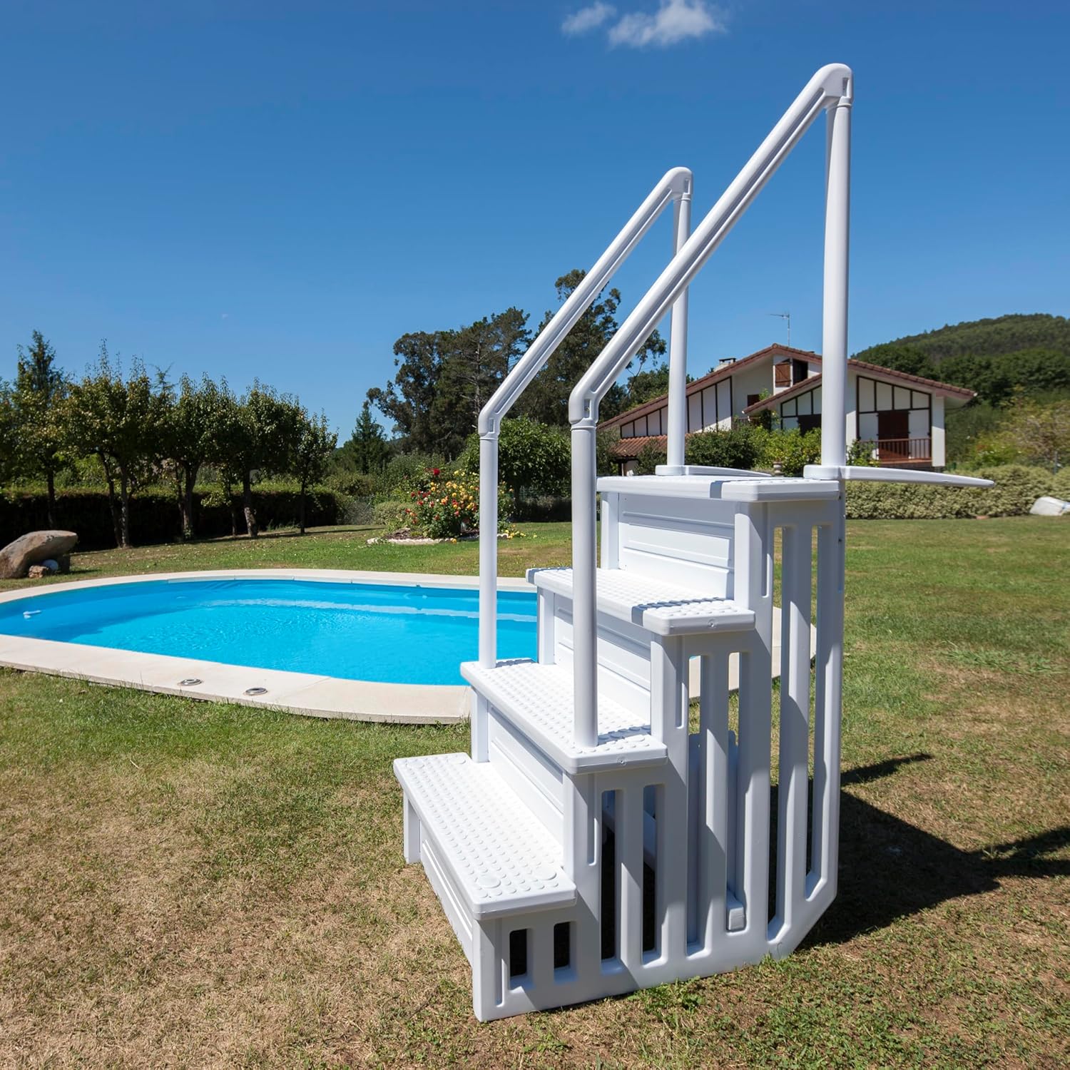 GRE EPE30 - Échelle intérieure antidérapante pour Piscine enterrée, Échelle de sécurité pour Piscine avec 4 marches, synthétique, Couleur Blanche. 80 x 92 x 206 cm