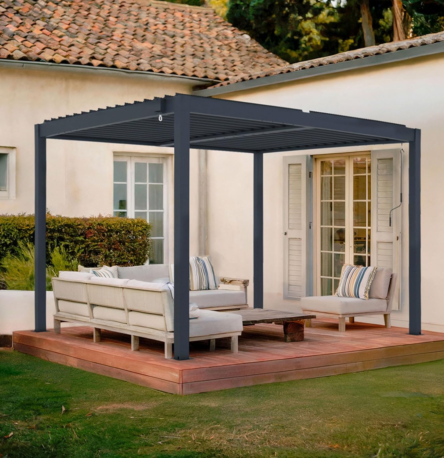 CAZEBOO Pergola Bioclimatique Autoportante Piana 3x2,5 m - 7,5 m² – Pergola Aluminium Gris avec Lames Orientables en Acier – Abri Terrasse et Jardin