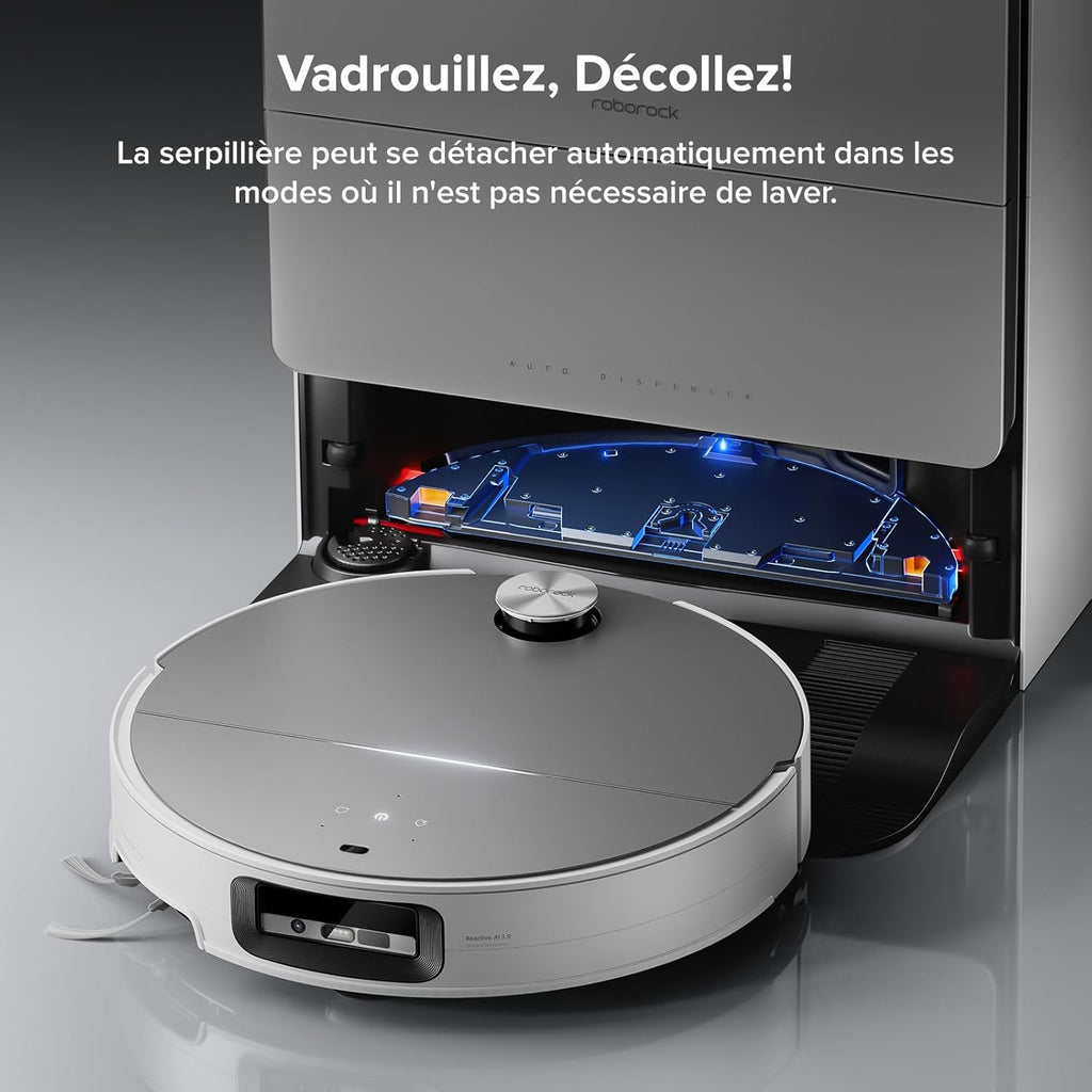 roborock Saros 10 Aspirateur Robot 22000 Pa, Système VibraRise 4.0, Évitement d'obstacles Reactive Al 3.0, Châssis AdaptiLift, Anti-Enchevétrements, Station Tout-en-un (Mise à Niveau du S8 MaxV Ultra)