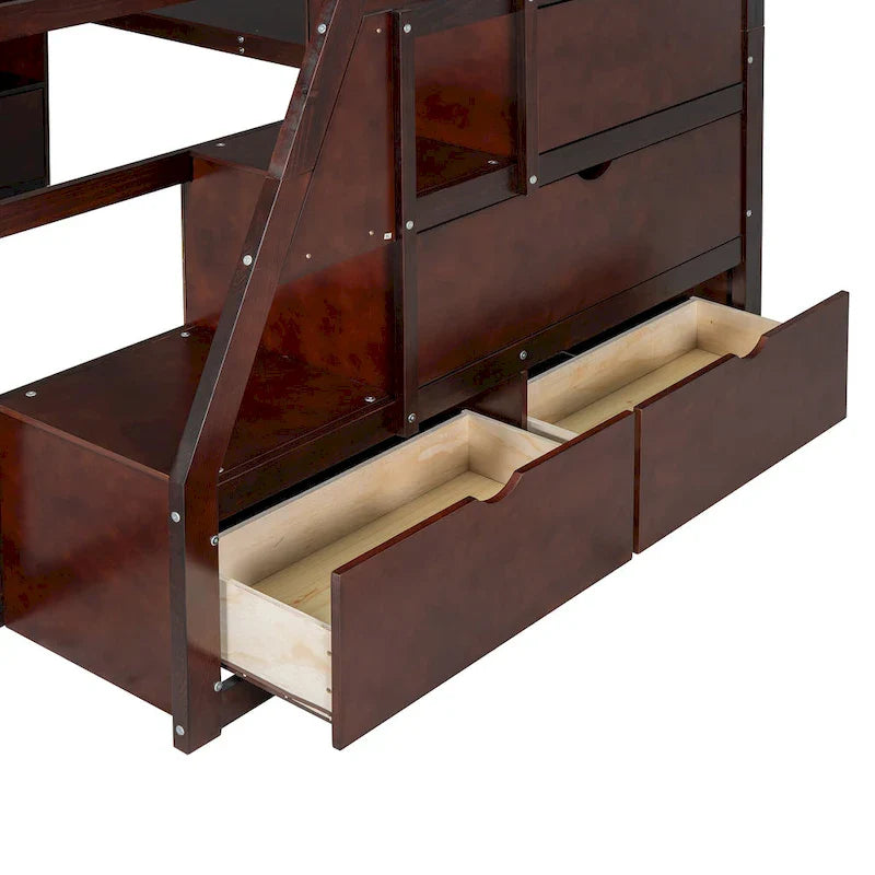 Full Pine Loft Bed with Desk and Storage