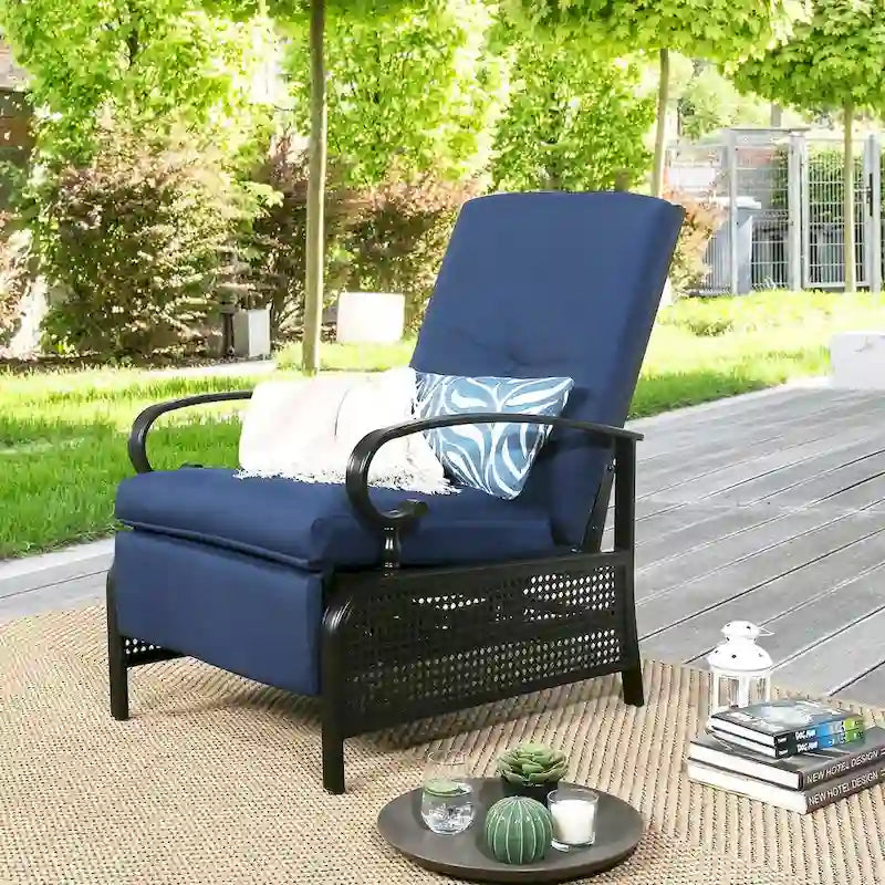 Adjustable Recliner Lounge Chair Patio Lounge Sofa with Cushion - 38 (D) x 26.5 (W) x 38.5 (H) INCH