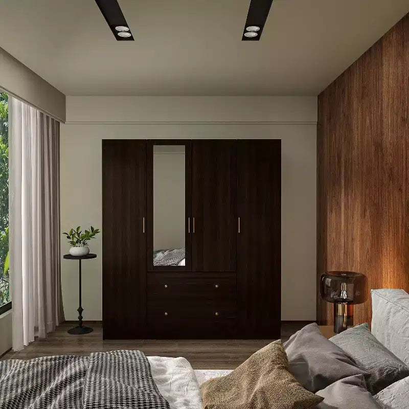 Hitow Armoire 2-Large Drawer Center Hanging Area with Mirror Minimalist Style