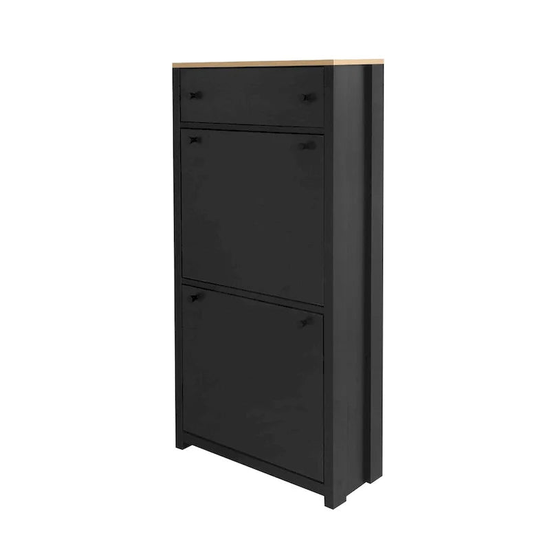 Entryway Organizer with 2 Drawers,Wood Grain Pattern Top Shoe Cabinet with Drawer, Free Standing Shoe Rack with Adjustable Panel