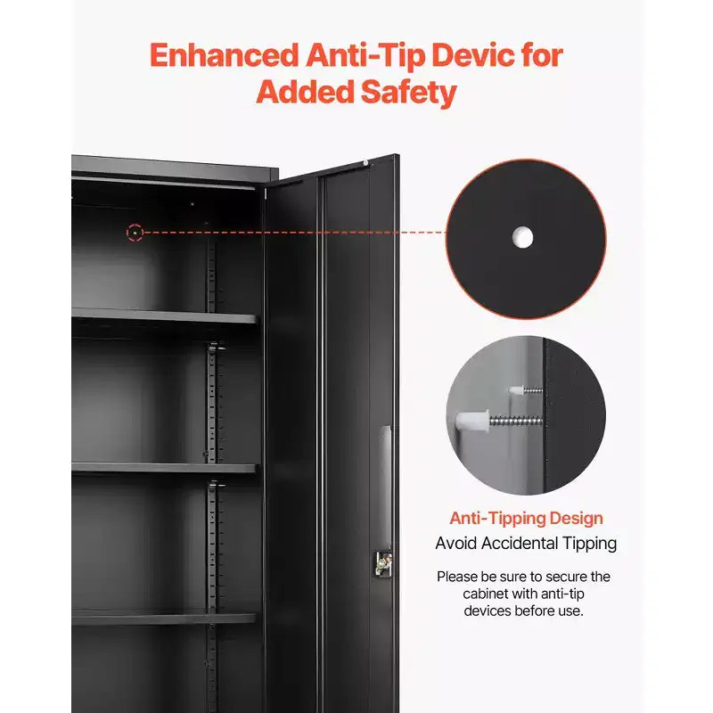 VEVOR Metal Storage Cabinet, 68.9 in Lockable Steel Garage Cabinet with 4 Adjustable Shelves, 2 Magnetic Doors, 2 Keys, 5 Tiers Tool Storage, Black