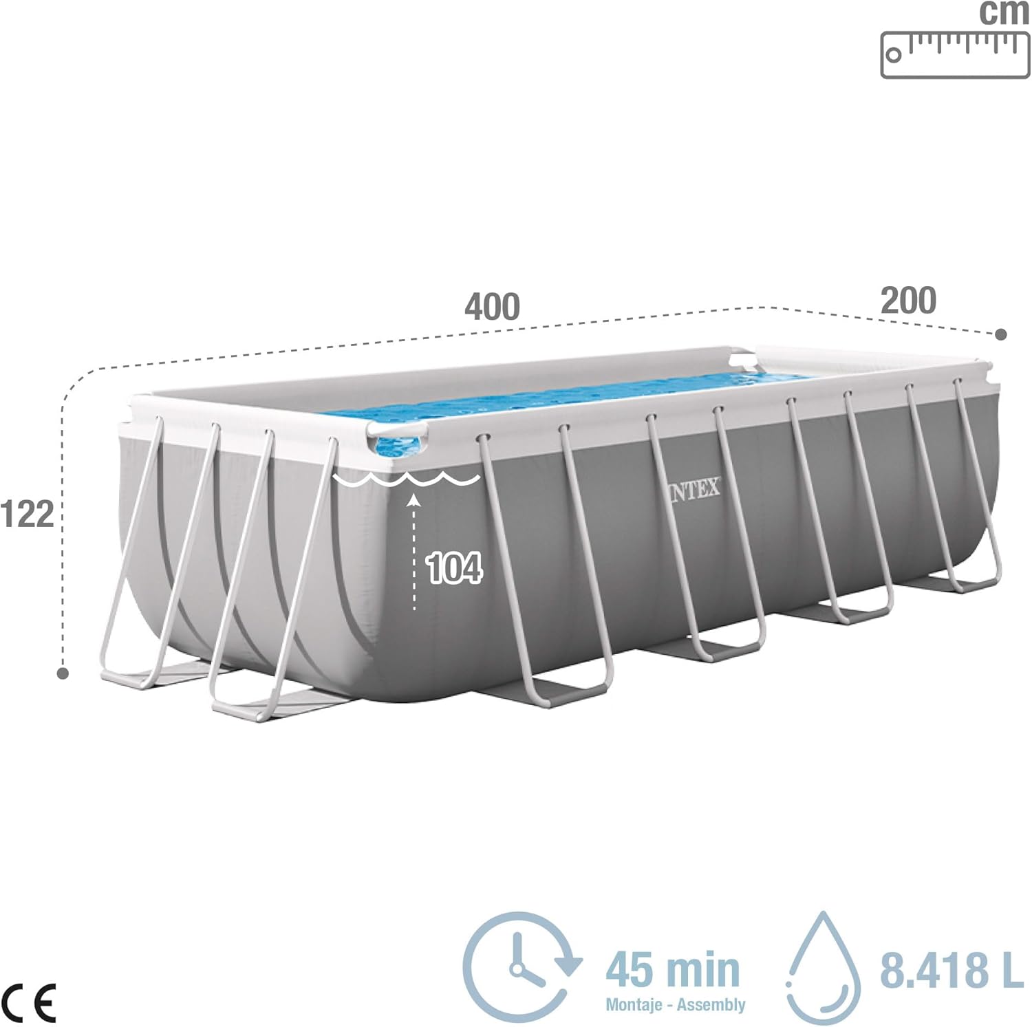 Intex kit Piscine Prism Frame rectangulaire Tubulaire (l) 4,00 x (l) 2,00 x (h) 1,22m