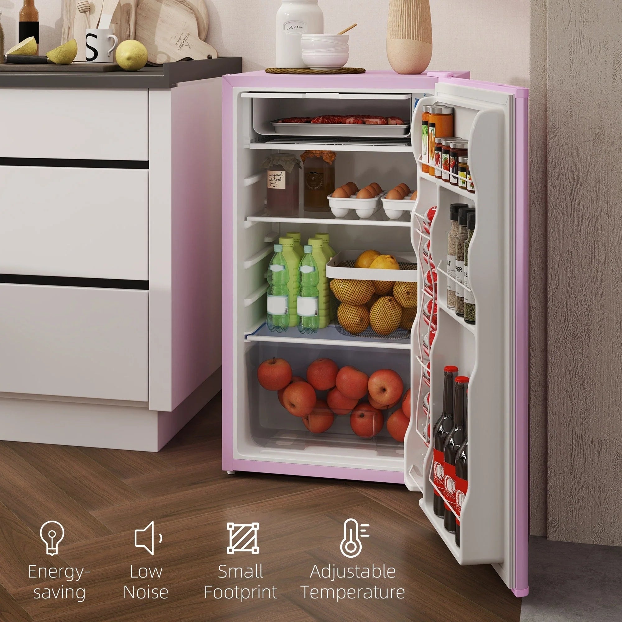HOMCOM 3.2 Cu.Ft Mini Fridge with Freezer, Single Door Compact Refrigerator with Adjustable Thermostat for Bedroom
