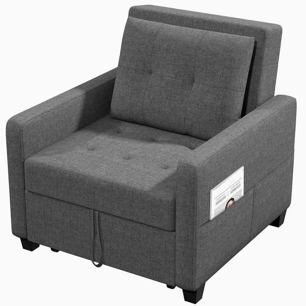 Canapé-lit Compact 3-en-1, canapé Pliant & ottomane avec Fonction lit, Fauteuil Convertible jusqu'à 200 kg, canapé-lit avec revêtement Effet Lin, Fauteuil pour Salon et Chambre d'amis, Gris foncé