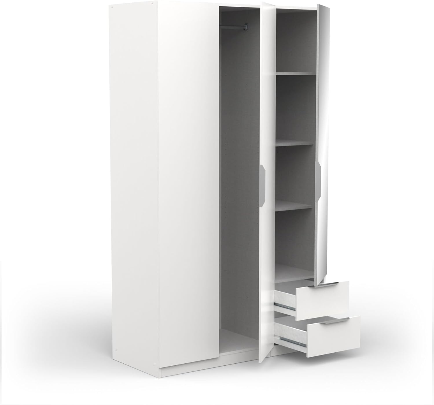 Armoire dressing blanc mat avec miroir 3 portes 120 x 50 x 200 cm