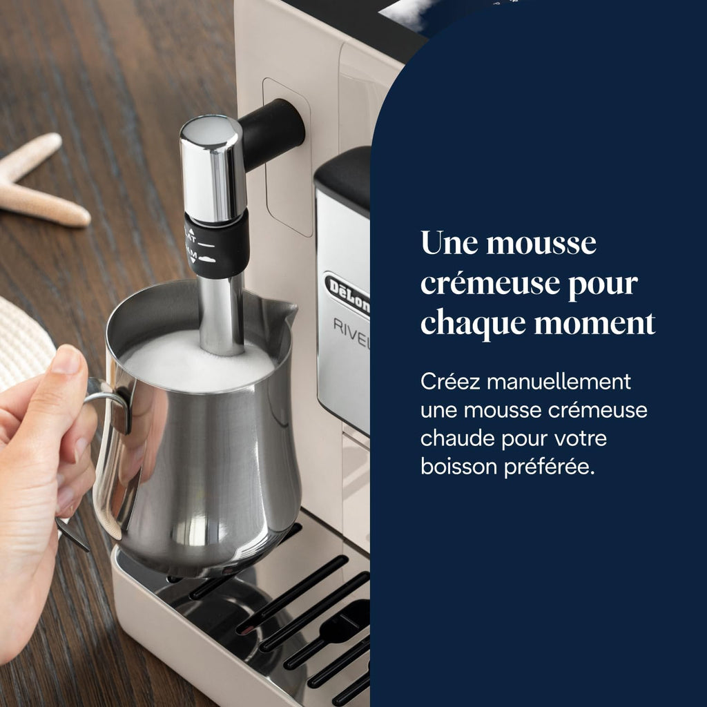 De’Longhi Rivelia - Perfetto Machine à Café Automatique, Mousseur à Lait Classique, 8 Boissons Enregistrées, Écran Tactile Couleur, Réservoir à Grains de Café Interchangeables, Noir (EXAM440.35.BG)