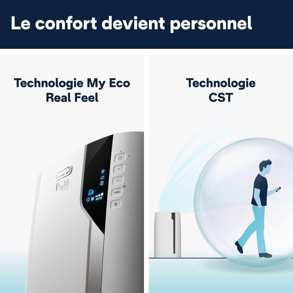 DELONGHI Pinguino PAC EX130 CST Climatiseur mobile WiFi avec fonction de déshumidification, version Pro jusqu'à 120 m³ Blanc