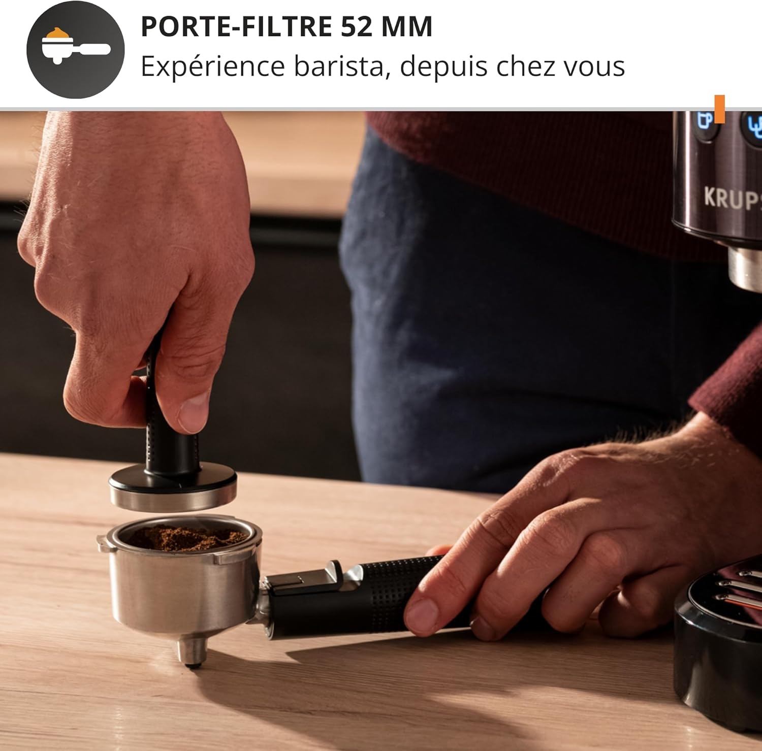 Krups Virtuoso+, Machine expresso manuelle, Café à pompe, Café moulu ou dosettes, 15 bars, Inox, Buse vapeur, Espresso et cappuccino, Noire, XP444G10