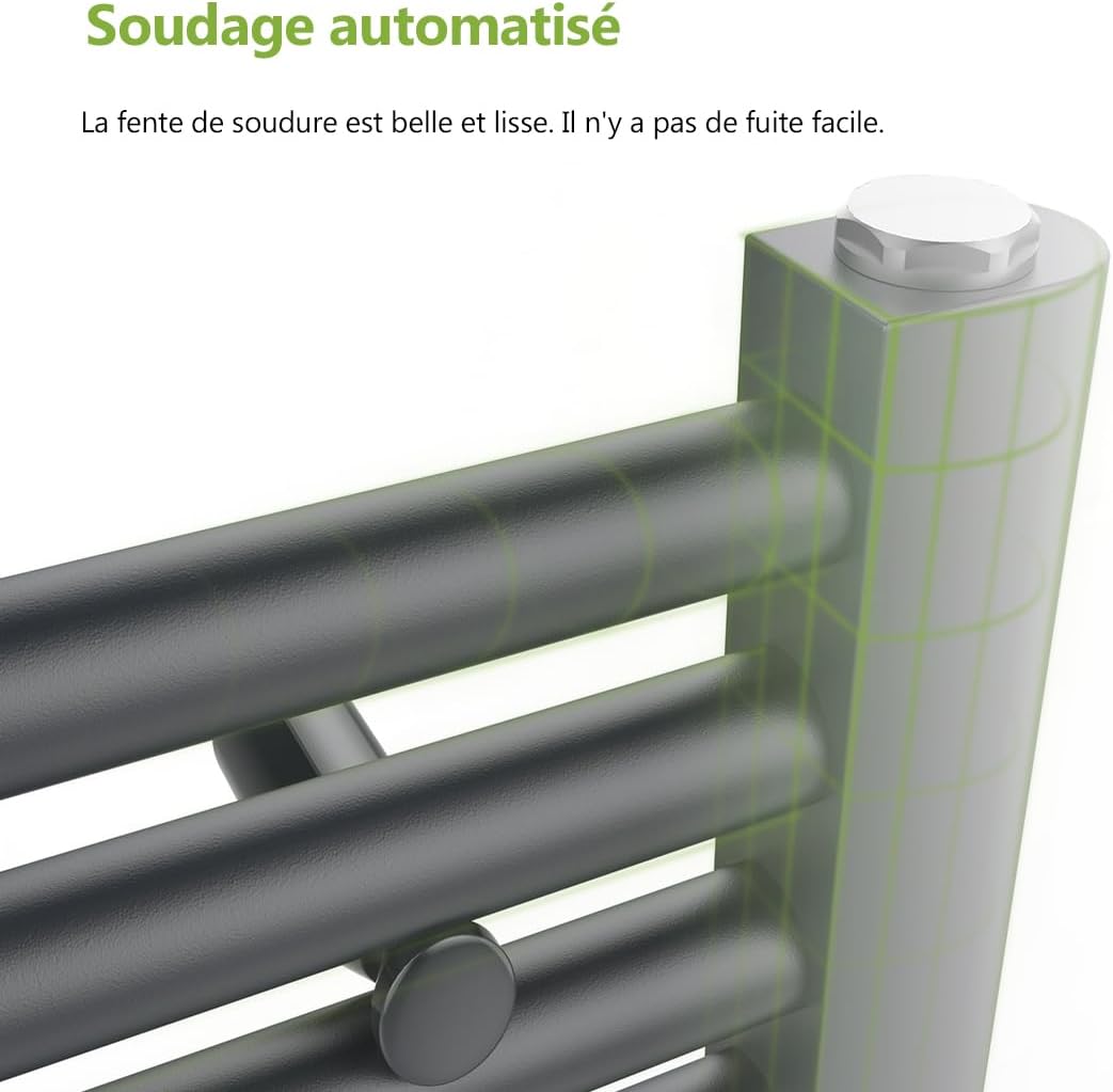 S'AFIELINA Radiateur Sèche-Serviettes Anthracite 1600x500 mm Porte-Serviettes Chauffant à Eau Chaude pour Salle de Bain 654W Sèche Serviette Eau Chaude avec Raccordement Central