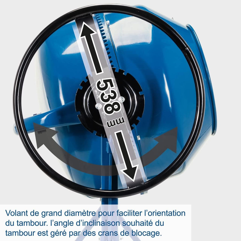 Scheppach Bétonnière MIX180 | Puissance 800 W | Tension 230 V | Capacité 180L | 29,5 tour/min | Couronne en fonte assurant une longue durée | Fond soudé | Grande ouverture 538mm