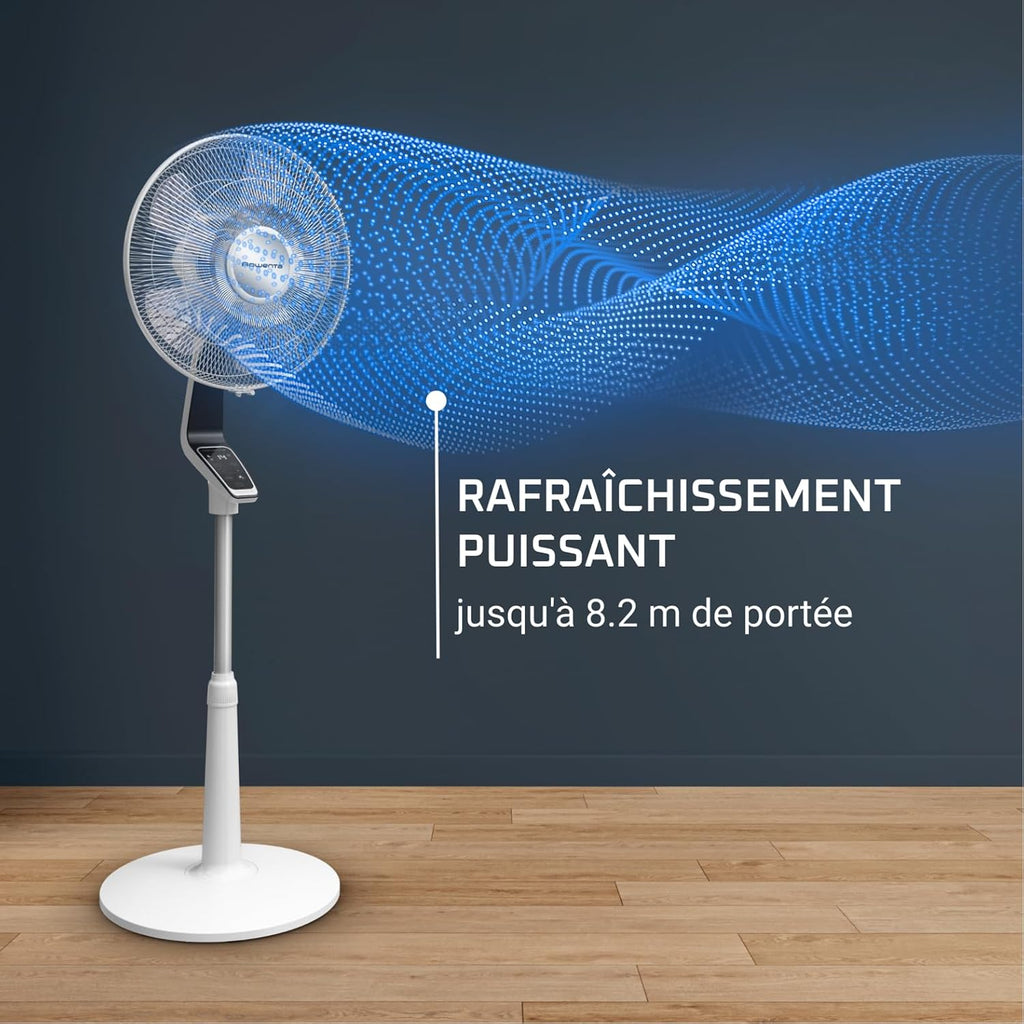 Rowenta Turbo Silence Extreme Ventilateur sur pied, Puissant, Silencieux, Écoénergétique, Design, Timer 12h, Télécommande VU5690F0, Blanc et Métallisé