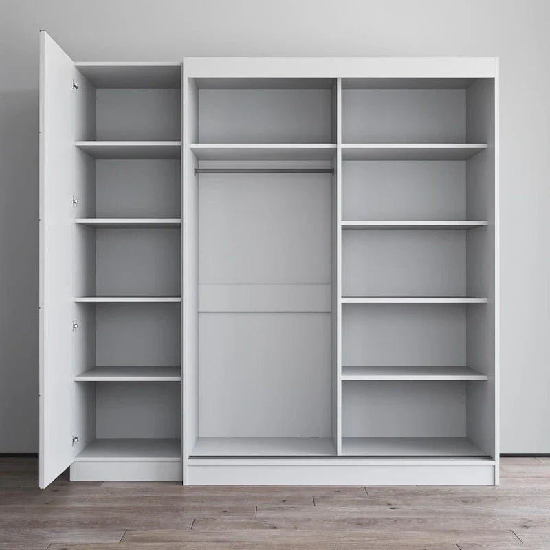 2-Door Wardrobe with Mirror, Glass Front, 2-Person (Gray / Black / White)