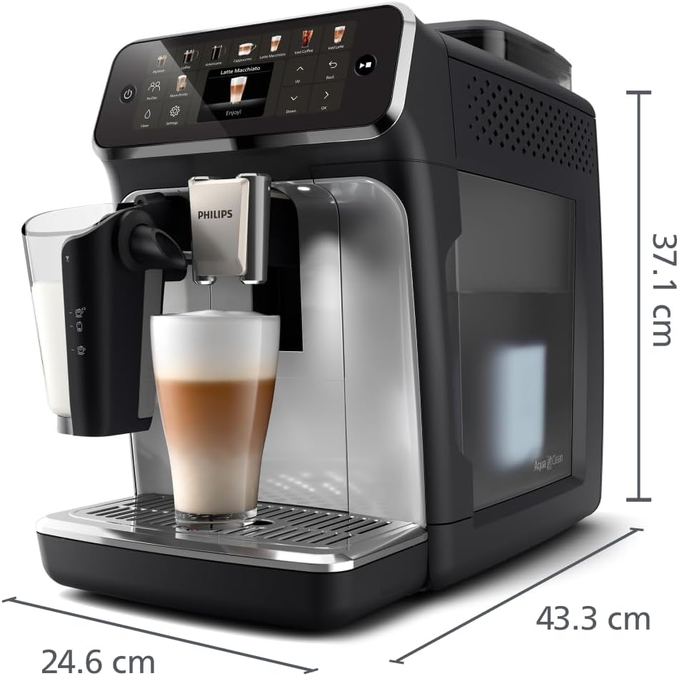 Philips Expresso broyeur Série 5500 – 20 Boissons Chaudes et Glacées, Carafe LatteGo facile à nettoyer, SilentBrew, QuickStart, Machine à café à grain Noir/Argent (EP5546/70)