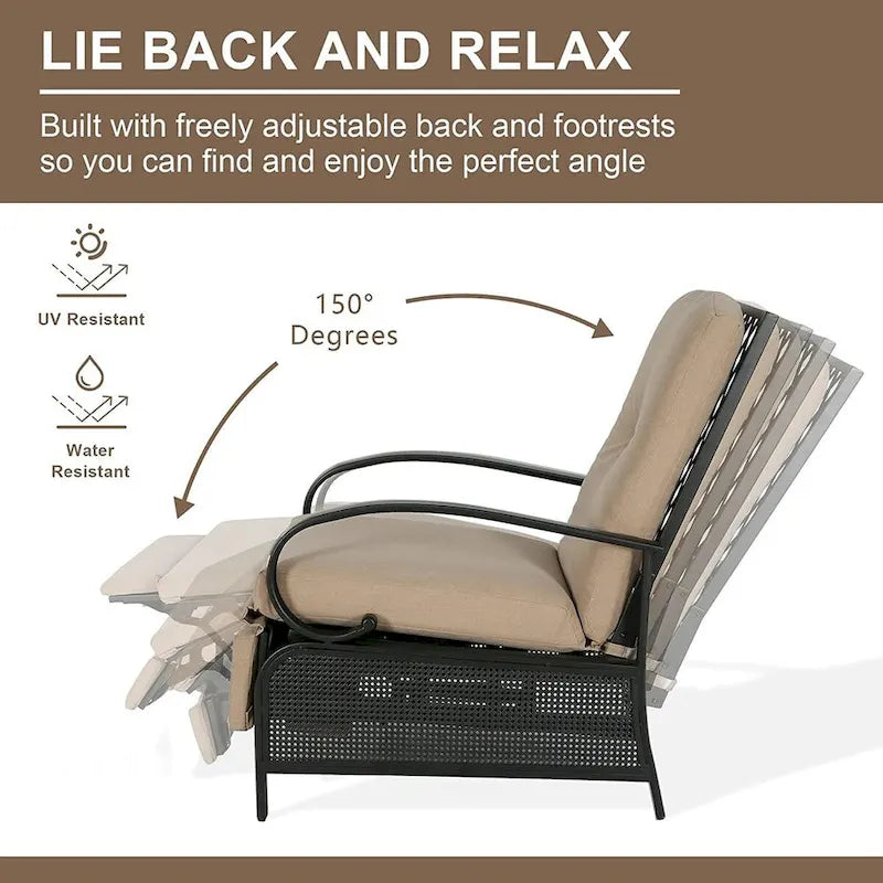 Adjustable Recliner Lounge Chair Patio Lounge Sofa with Cushion - 38 (D) x 26.5 (W) x 38.5 (H) INCH