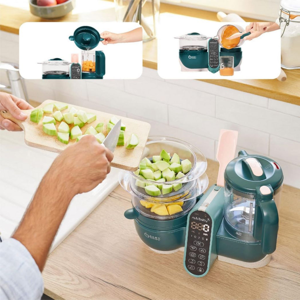 Babymoov Nutribaby(+), Robot cuiseur multifonction 6 en 1 pour bébé, cuiseur vapeur, grande capacité 2,2 L, petits pots maison, idéal pour diversifier les repas, vert opale
