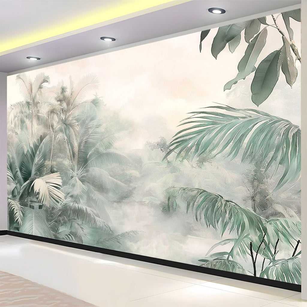 Aquarelle Papier Peint Panoramique plantes tropicales de la jungle Toison Mur 350x256 cm Moderne Papier Peint intissé pour Chambre Salon Bureau Personnalisé Décoration Murale