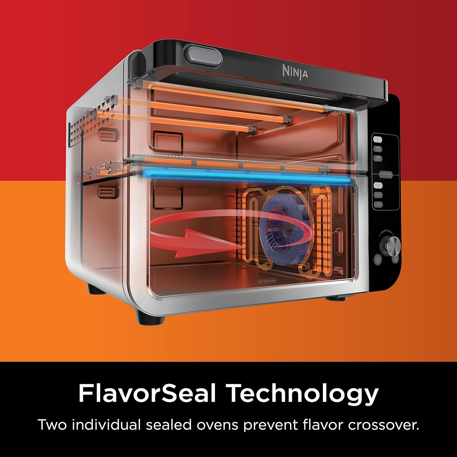 Ninja - Four double intelligent 12 en 1 DCT451 avec FlexDoor, thermomètre, FlavorSeal, finition intelligente, convection supérieure rapide et fond frit à l'air, acier inoxydable