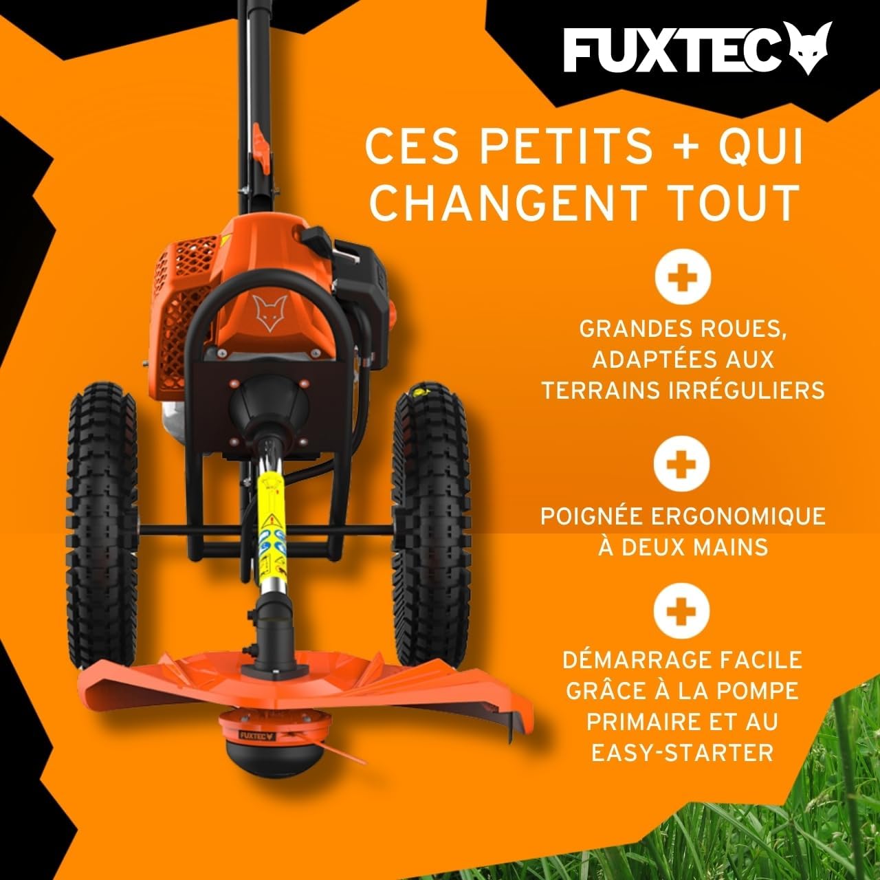 Fuxtec Débroussailleuse Thermique Coupe Bordure à Roues FX-FSR162 62cm3 Bobine de Fil, Ultra Maniable, Spécialement Conçue pour Les Grands Terrains et Protéger Votre Dos