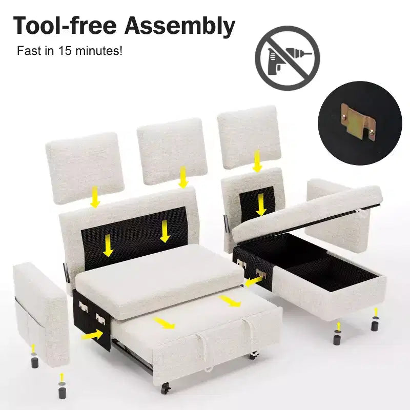 Dyonery 81 Sectional Sleeper Sofa, L-Shaped Pull Out Couch with Reversible Storage Chaise, USB, Reclining Backrest