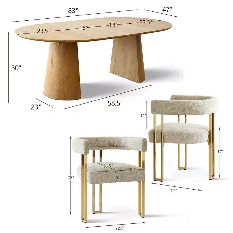 Expandable Round to Oval Dining Table Set with 4 Velvet Armchairs, Modern Pedestal Design, Seats Up to 8 People-Panipeachy