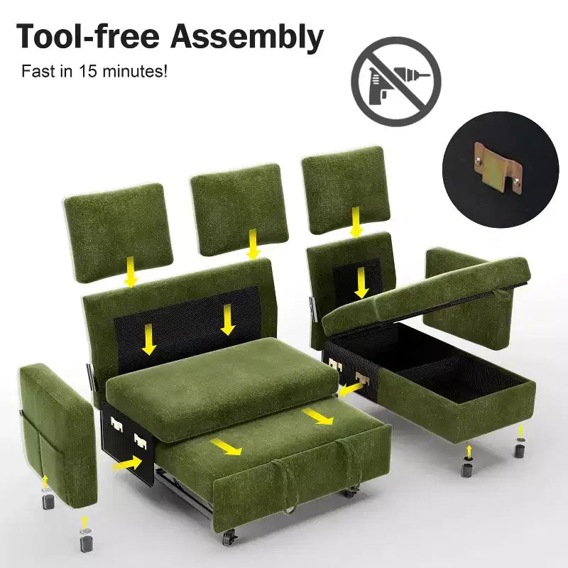 Dyonery 81 Sectional Sleeper Sofa, L-Shaped Pull Out Couch with Reversible Storage Chaise, USB, Reclining Backrest