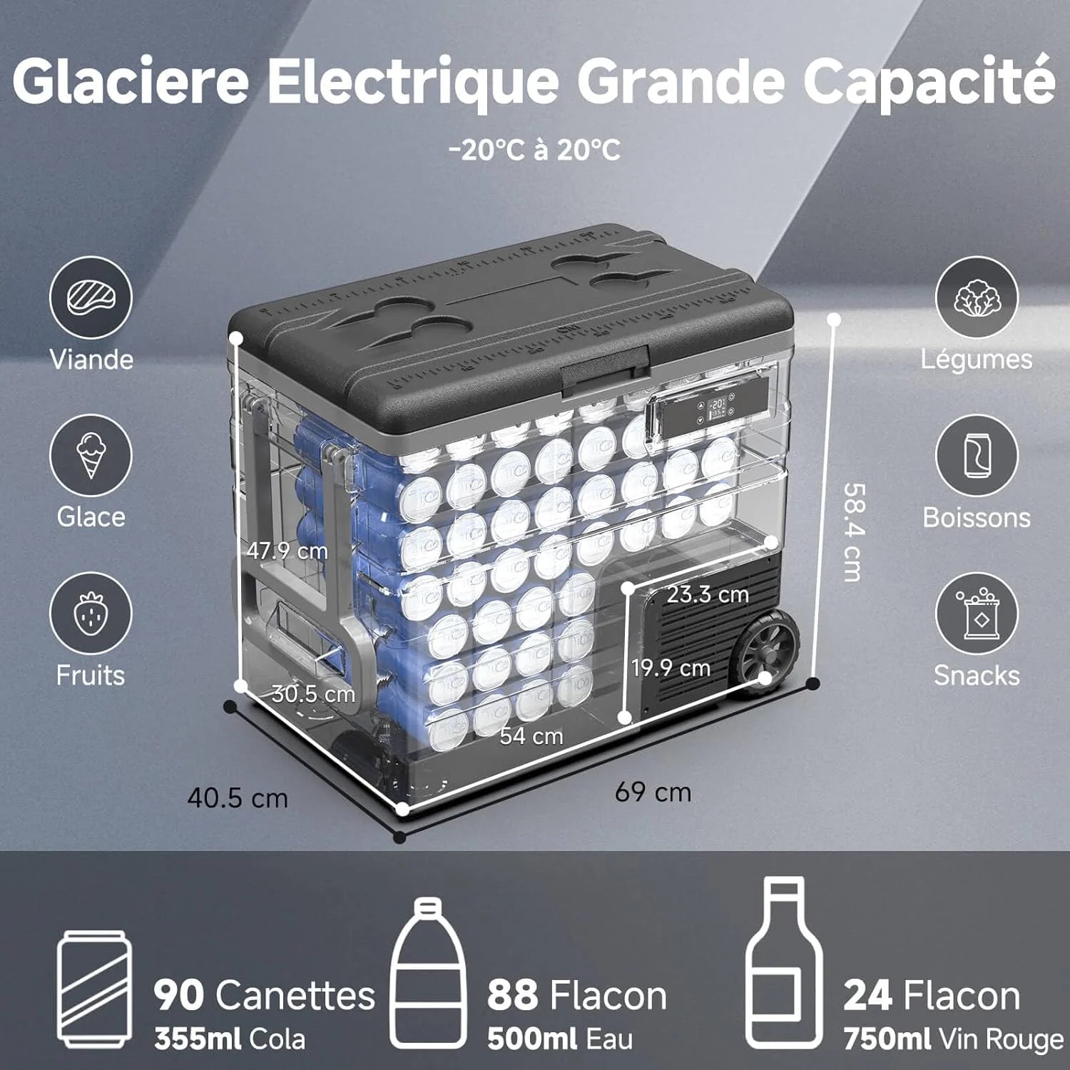 45L Glacière à Compresseur,Glaciere Électrique -20℃ à 20℃,Frigo Camion APP&Bouton Contrôle,12/24V DC et 100-240V AC Glaciere Camping Pour Voiture,Camion,Bateau et Prise De Courant -
