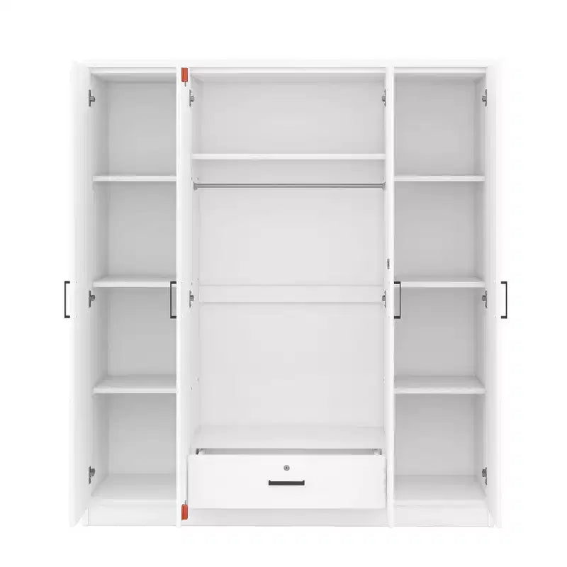 Whisen Wood 4-Door Wardrobe Armoire with Hanging Rod, 1-Drawer and Storage Shelves