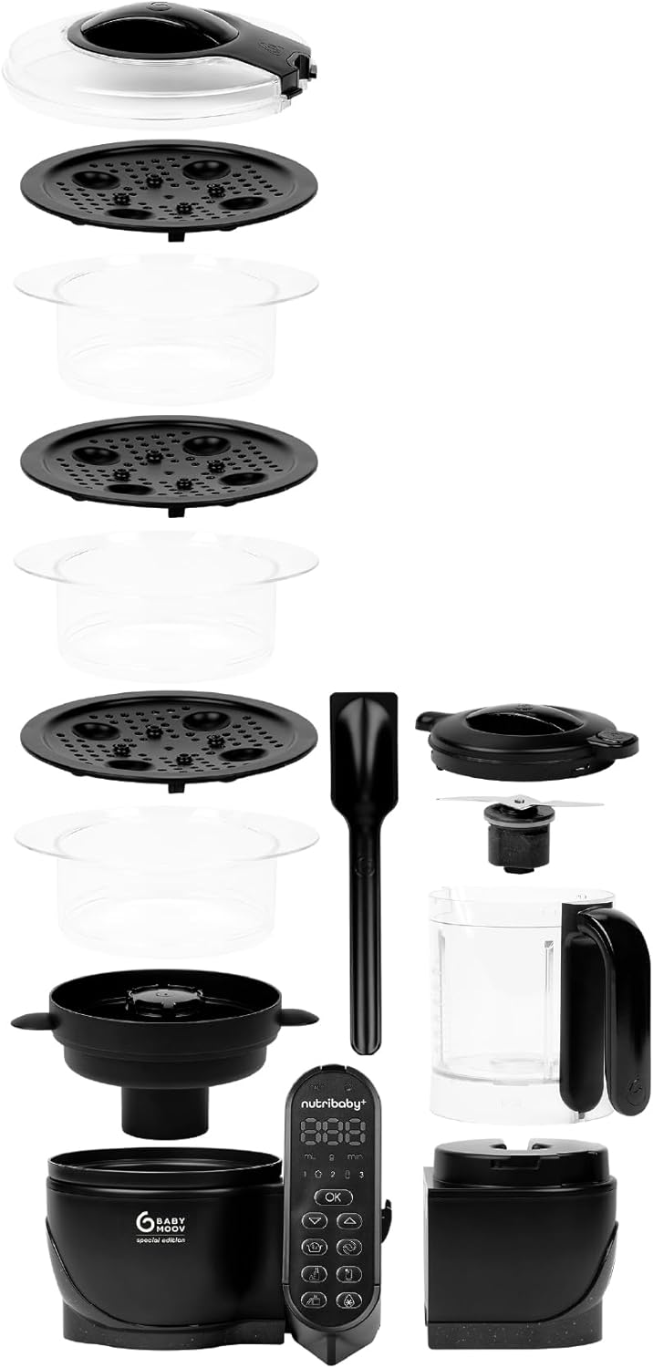 Babymoov Robot Cuiseur Bébé Nutribaby(+) XL - Grande Capacité 2,9L - Jusqu'à 14 Repas en 1 Cycle - 6 Fonctions en 1-2 Paniers Vapeur - Diversification Alimentaire - Mixeur Cuiseur Bébé, Noir