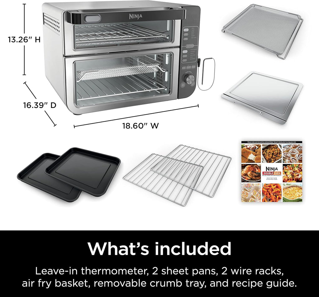Ninja - Four double intelligent 12 en 1 DCT451 avec FlexDoor, thermomètre, FlavorSeal, finition intelligente, convection supérieure rapide et fond frit à l'air, acier inoxydable