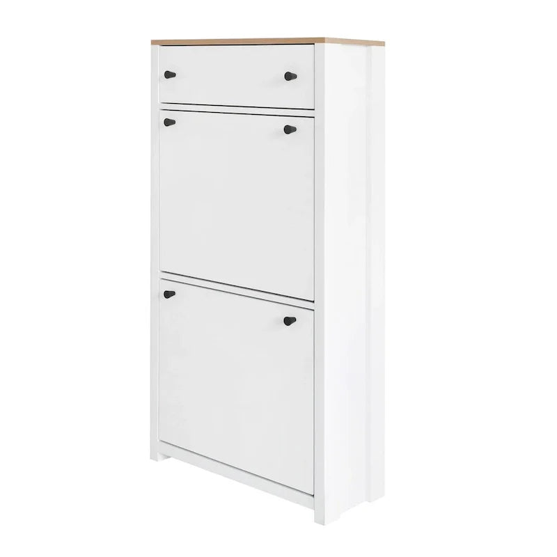 Entryway Organizer with 2 Drawers,Wood Grain Pattern Top Shoe Cabinet with Drawer, Free Standing Shoe Rack with Adjustable Panel
