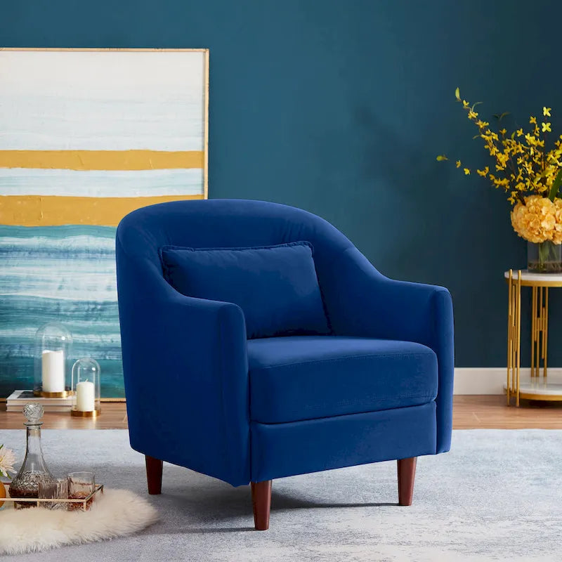 28.34W Set Of 2 Accent Armchair, Velvet Barrel Chair with Solid Wood Legs